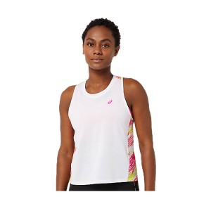 Asics Color Injection Γυναικεια Αμανικη Μπλουζα Λευκο - Ροζ