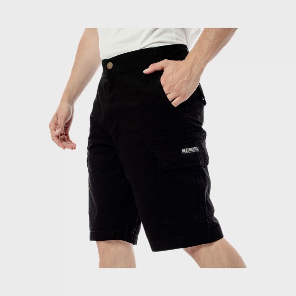 Bee Unususal Ripstop Cargo Pockets Relaxed Fit Ανδρικη Βερμουδα Μαυρη