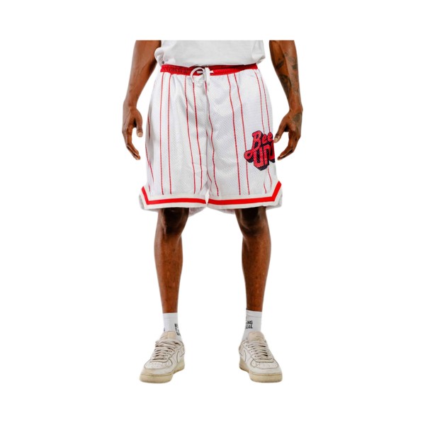 Bee Unususal Retro Baketball Stripes Ανδρικη Βερμουδα Λευκη - Κοκκινο