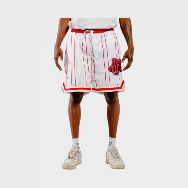 Bee Unususal Retro Baketball Stripes Ανδρικη Βερμουδα Λευκη - Κοκκινο