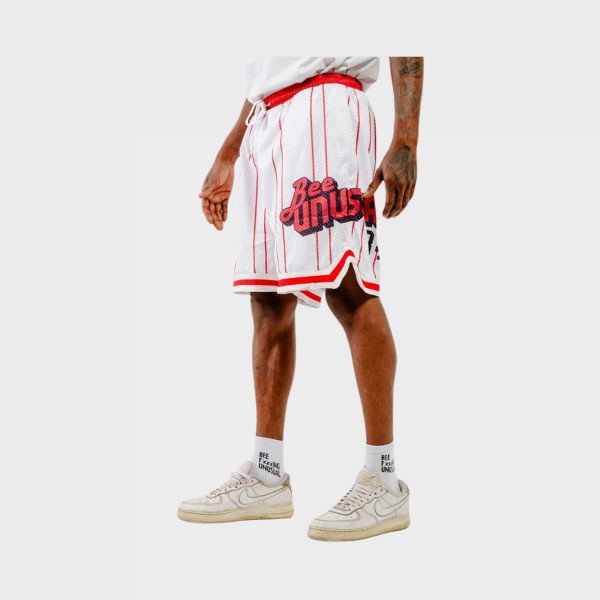 Bee Unususal Retro Baketball Stripes Ανδρικη Βερμουδα Λευκη - Κοκκινο