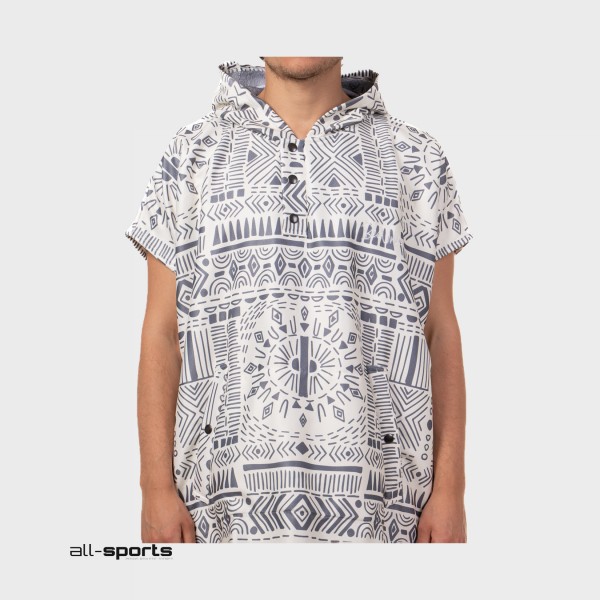 Bee Unusual AOP Print Hooded Poncho Θαλασσης Unisex 10x40x100cm Εκρου - Γκρι