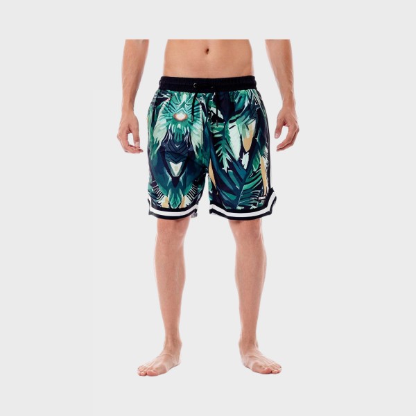 Bee Unusual Jungle Boardshorts AOP Floral Ανδρικο Μαγιο Μαυρο - Πρασινο