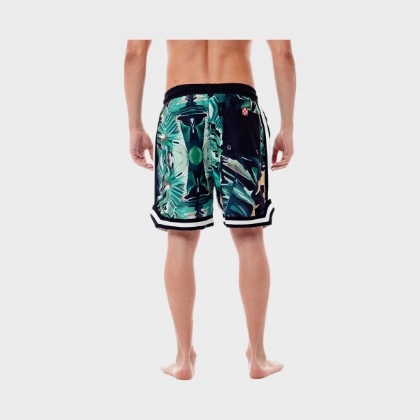 Bee Unusual Jungle Boardshorts AOP Floral Ανδρικο Μαγιο Μαυρο - Πρασινο