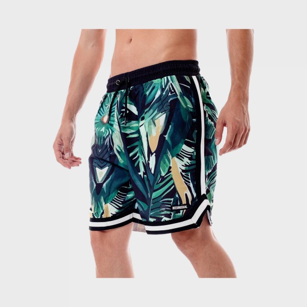 Bee Unusual Jungle Boardshorts AOP Floral Ανδρικο Μαγιο Μαυρο - Πρασινο