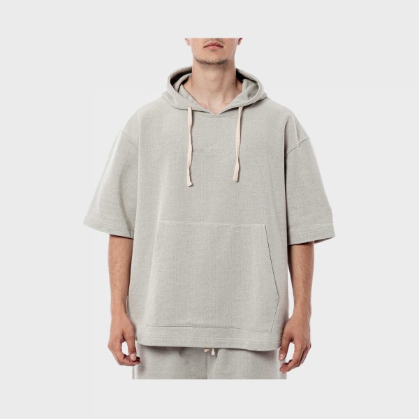 Bee Unusual Short Sleeve Hooded Relaxed Ανδρικη Μπλουζα Μπεζ 