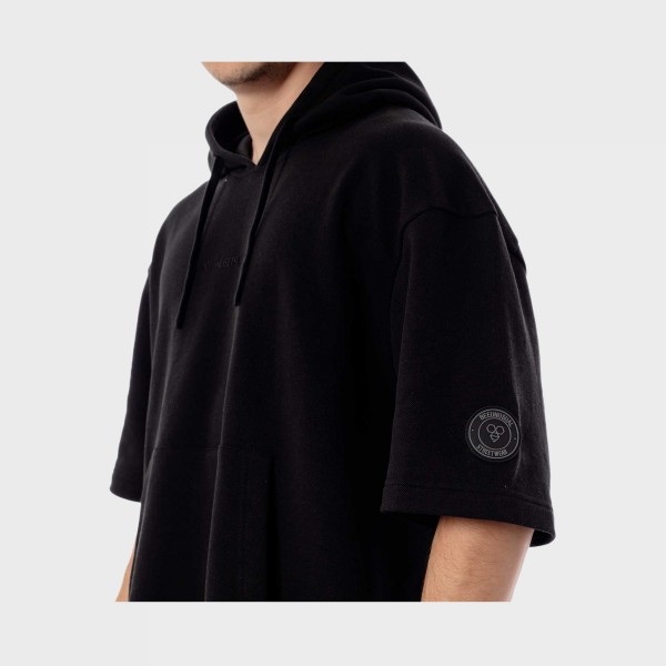 Bee Unusual Short Sleeve Hooded Relaxed Ανδρικη Μπλουζα Μαυρη