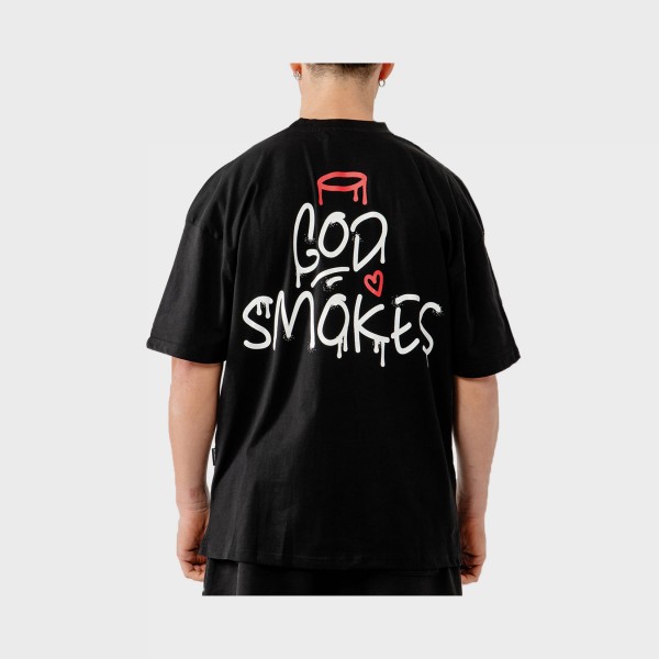 Bee Unususal God Smokes Back Graphic Oversized Ανδρικη Μπλουζα Μαυρο