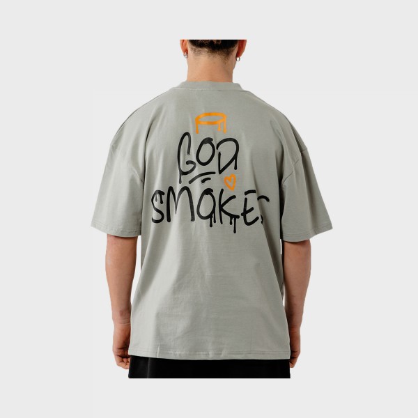 Bee Unususal God Smokes Back Graphic Oversized Ανδρικη Μπλουζα Γκρι