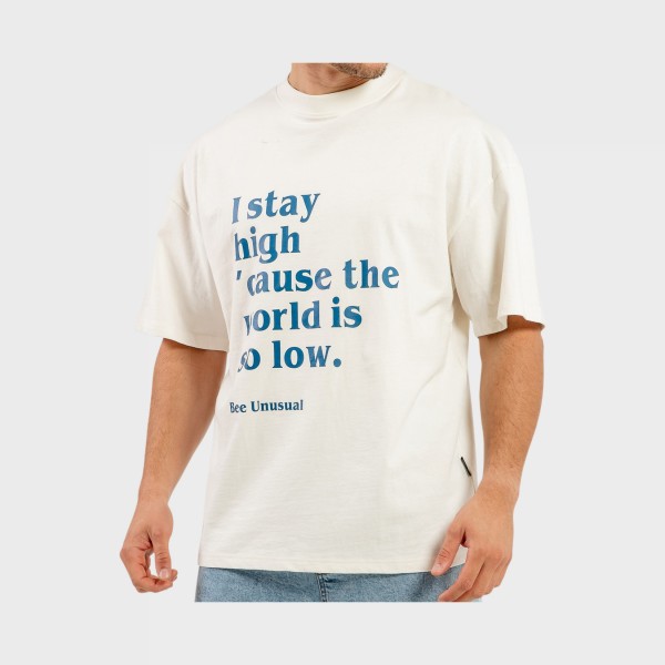 Bee Unusual Stay High Kite Graphic Back Oversized Ανδρικη Μπλουζα Ιβουαρ