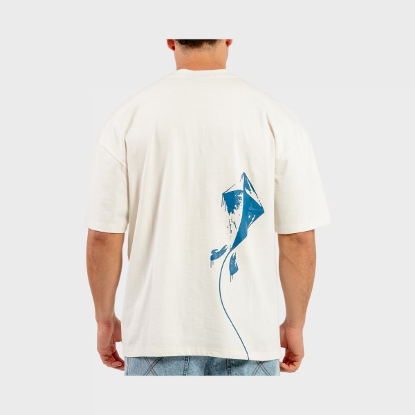Bee Unusual Stay High Kite Graphic Back Oversized Ανδρικη Μπλουζα Ιβουαρ