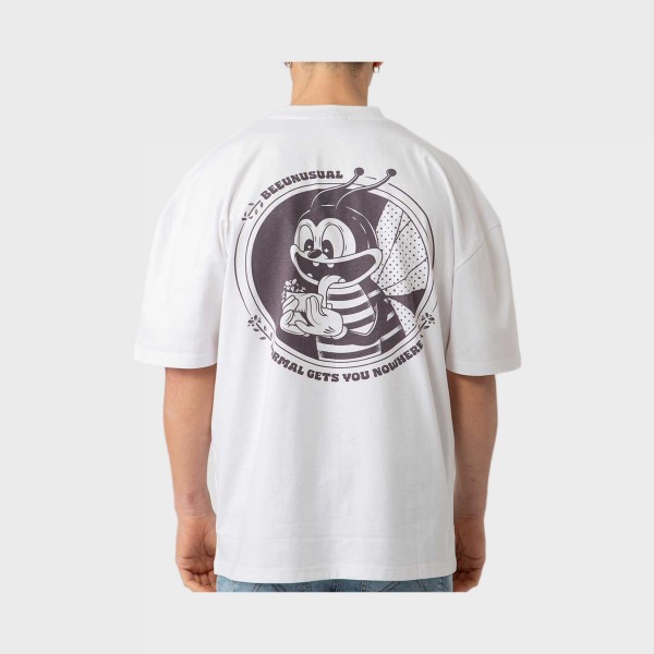 Bee Unususal High Flower Oversized Graphic Ανδρικη Μπλουζα Λευκη