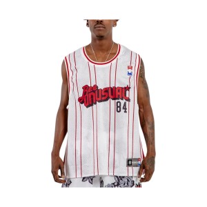 Bee Unusual 84 Retro Basketball Stripes Αμανικη Ανδρικη Μπλουζα Λευκο - Κοκκινο