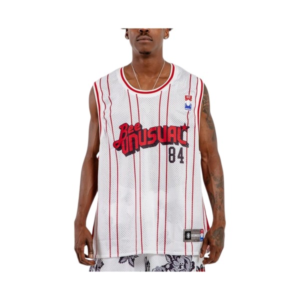 Bee Unusual 84 Retro Basketball Stripes Αμανικη Ανδρικη Μπλουζα Λευκο - Κοκκινο