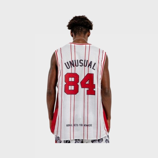 Bee Unusual 84 Retro Basketball Stripes Αμανικη Ανδρικη Μπλουζα Λευκο - Κοκκινο