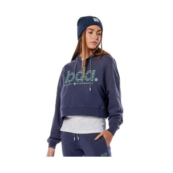 Body Action Oversized Cropped Hooded Γυναικειο Φουτερ Μπλε