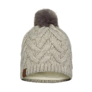 Buff Knitted And Fleece Pompom Γυναικειος Σκουφος Εκρου