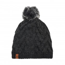 Buff Knitted And Fleece Pompom Γυναικειος Σκουφος Σκουρο Γκρι