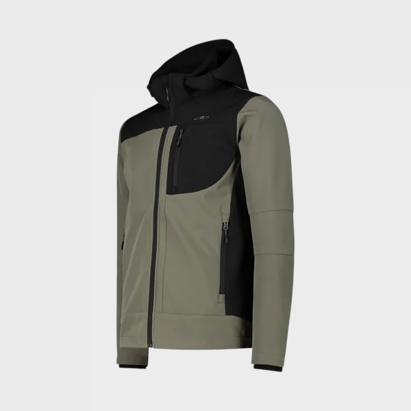 CMP Shoftshell Zip Hooded Down Ανδρικο Μπουφαν Μαυρο -Χακι