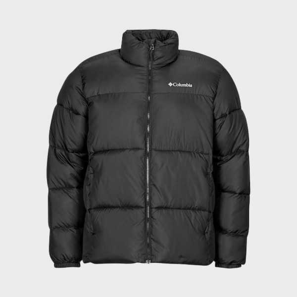 Columbia Puffect Hooded Chest Logo Ανδρικο Μπουφαν Μαυρο