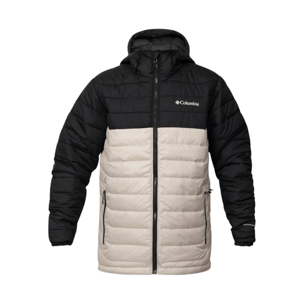 Columbia Powder Lite Omni Heat Hooded Ανδρικο Μπουφαν Μπεζ - Μαυρο