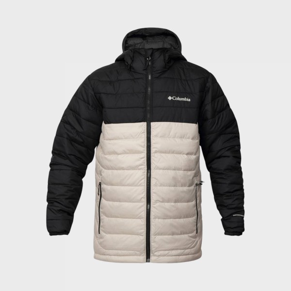 Columbia Powder Lite Omni Heat Hooded Ανδρικο Μπουφαν Μπεζ - Μαυρο