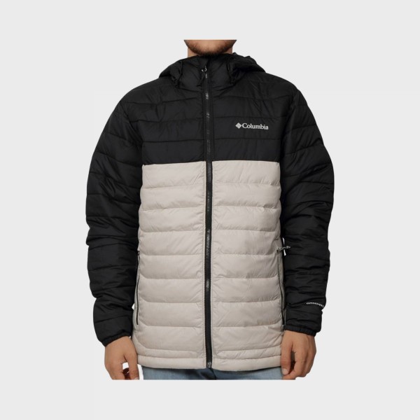 Columbia Powder Lite Omni Heat Hooded Ανδρικο Μπουφαν Μπεζ - Μαυρο