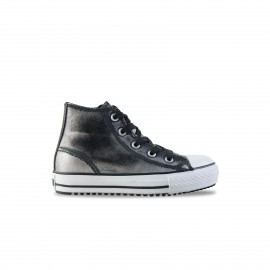 Converse All - Star High Leather Παιδικο Παπουτσι Ασημι - Μαυρο
