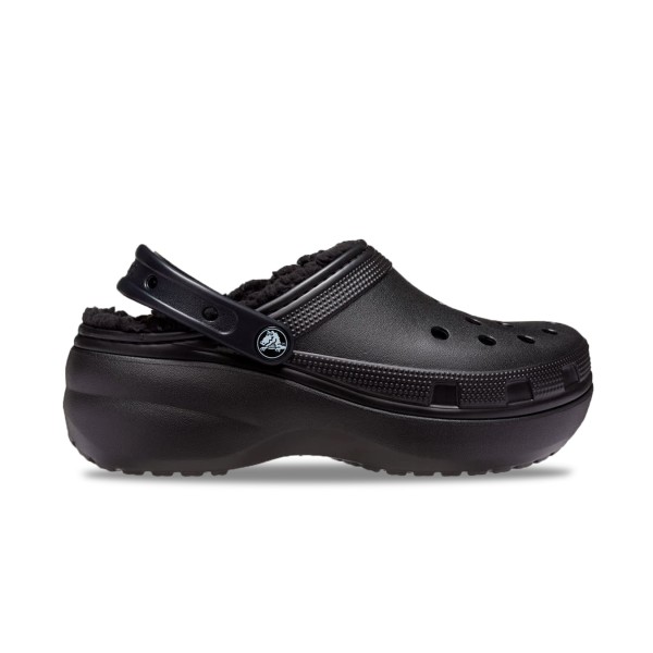 Crocs Classic Platform Lined Fur Γυναικειο Σαμπο Μαυρο