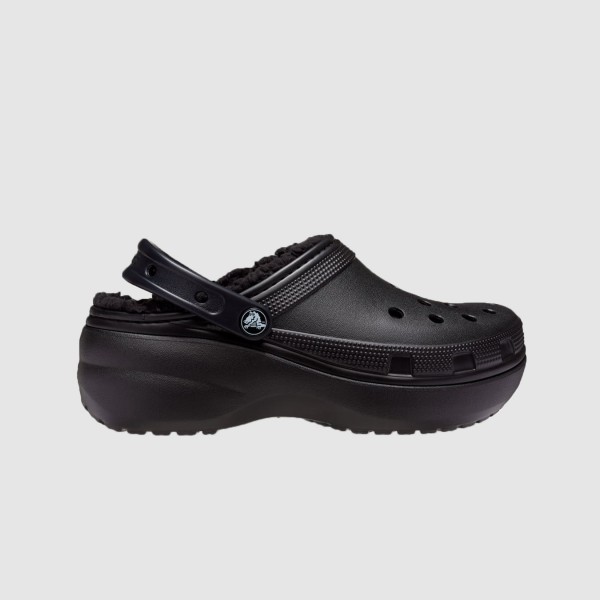 Crocs Classic Platform Lined Fur Γυναικειο Σαμπο Μαυρο