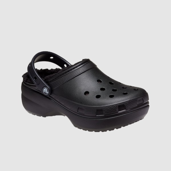 Crocs Classic Platform Lined Fur Γυναικειο Σαμπο Μαυρο