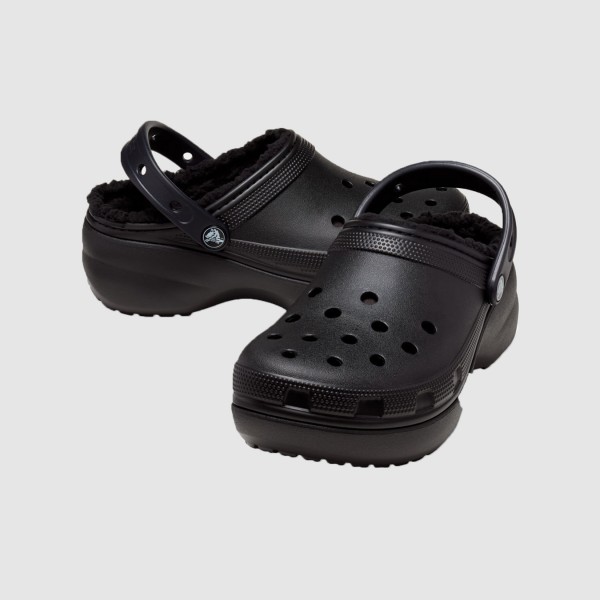 Crocs Classic Platform Lined Fur Γυναικειο Σαμπο Μαυρο