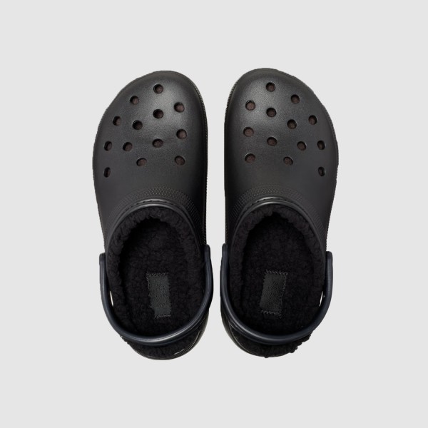 Crocs Classic Platform Lined Fur Γυναικειο Σαμπο Μαυρο