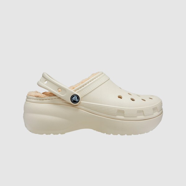 Crocs Classic Platform Lined Fur Γυναικειο Σαμπο Μπεζ