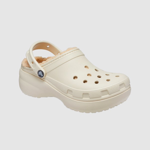 Crocs Classic Platform Lined Fur Γυναικειο Σαμπο Μπεζ