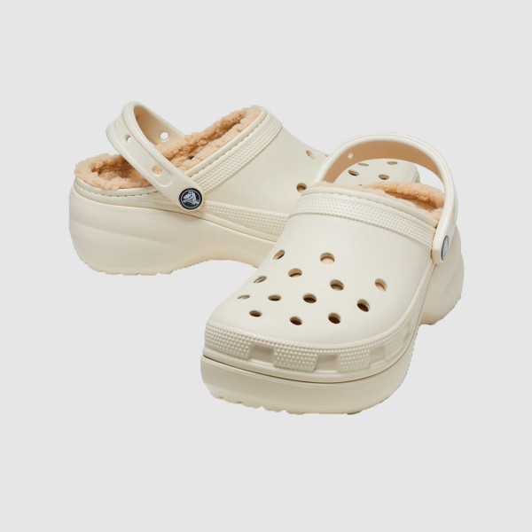 Crocs Classic Platform Lined Fur Γυναικειο Σαμπο Μπεζ