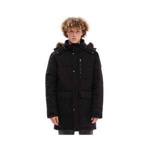 Emerson Long Puffer Hooded Fur In Ανδρικο Μπουφαν Μαυρο