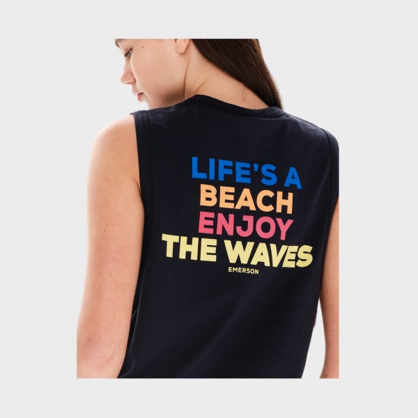 Emerson Life's A Beach Enjoy The Waves Αμανικη Γυναικεια Μπλουζα Μαυρη