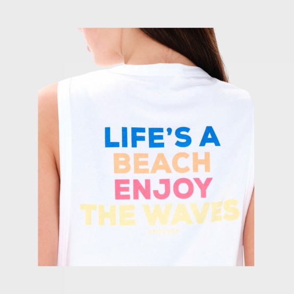 Emerson Life's A Beach Enjoy The Waves Αμανικη Γυναικεια Μπλουζα Λευκη