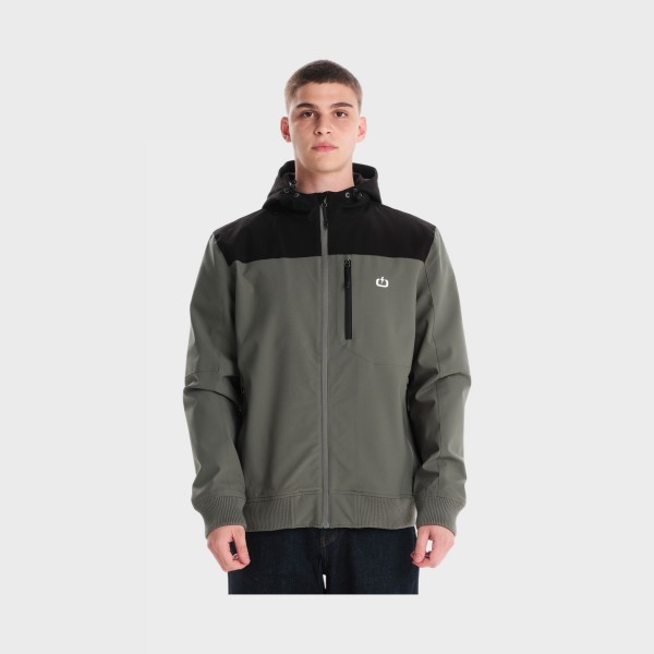 Emerson Hooded Bomber Polar Fleece Ανδρικο Μπουφαν Μαυρο - Χακι