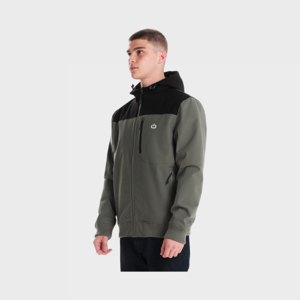 Emerson Hooded Bomber Polar Fleece Ανδρικο Μπουφαν Μαυρο - Χακι