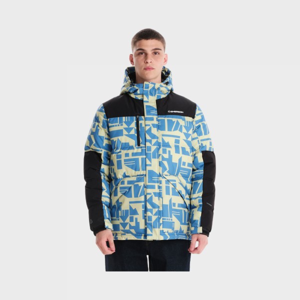 Emerson Puffer Hooded AOP Logo Ανδρικο Μπουφαν Πρασινο - Μπλε