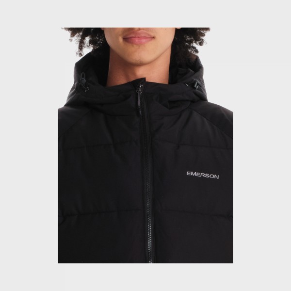 Emerson Puffer Bulky PP Hooded Logo Ανδρικο Μπουφαν Μαυρο