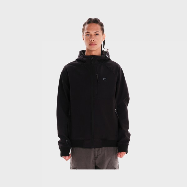 Emerson Bonded Bomber Polar Fleece Hooded Ανδρικο Μπουφαν Μαυρο