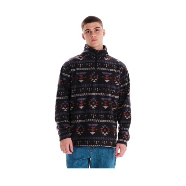 Emerson Neck Zip Sherpa All Over Print Ανδρικη Μπλουζα Μαυρη