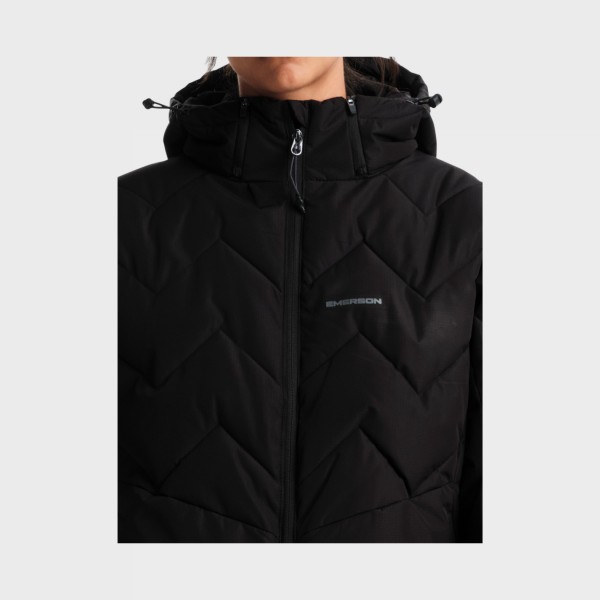 Emerson Long Puffer Hooded Long Mid Weight Γυναικειο Μπουφαν Μαυρο