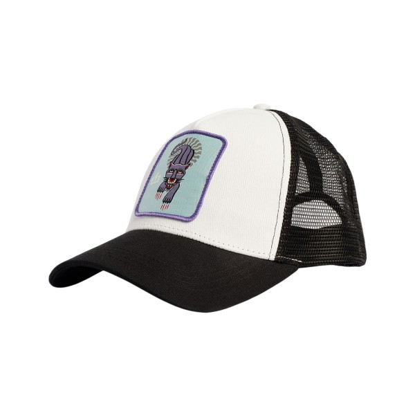 Emerson Printed Cat Demi Curved Trucker Unisex Καπελο Λευκο - Μαυρο