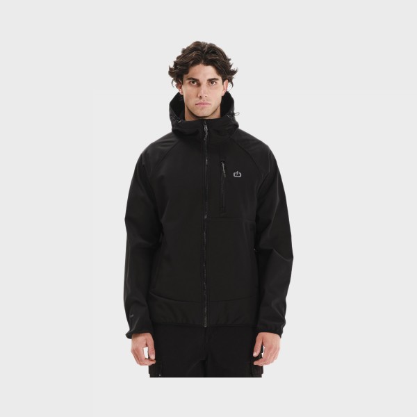 Emerson Hooded Bonded Raglan Polar Fleece Ανδρικο Μπουφαν Μαυρο