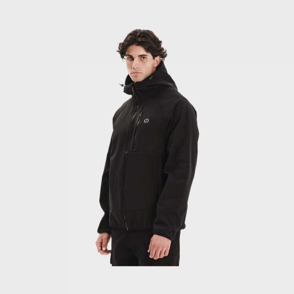 Emerson Hooded Bonded Raglan Polar Fleece Ανδρικο Μπουφαν Μαυρο