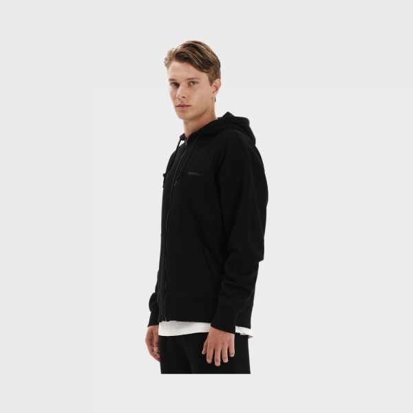 Emerson Hooded Full Zip Fleece Logo Ανδρικη Ζακετα Μαυρη